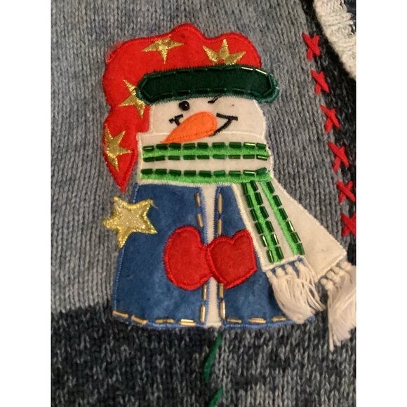 Carly St. Claire Womens XL Ugly Christmas Snowman Cardigan Sweater Blue -- Read - Picture 5 of 16